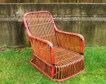 30s Stick Wicker Lounge Chair /  1930s Era / LOCAL PICKUP ONLY