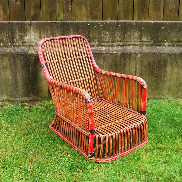 30s Stick Wicker Lounge Chair /  1930s Era / LOCAL PICKUP ONLY