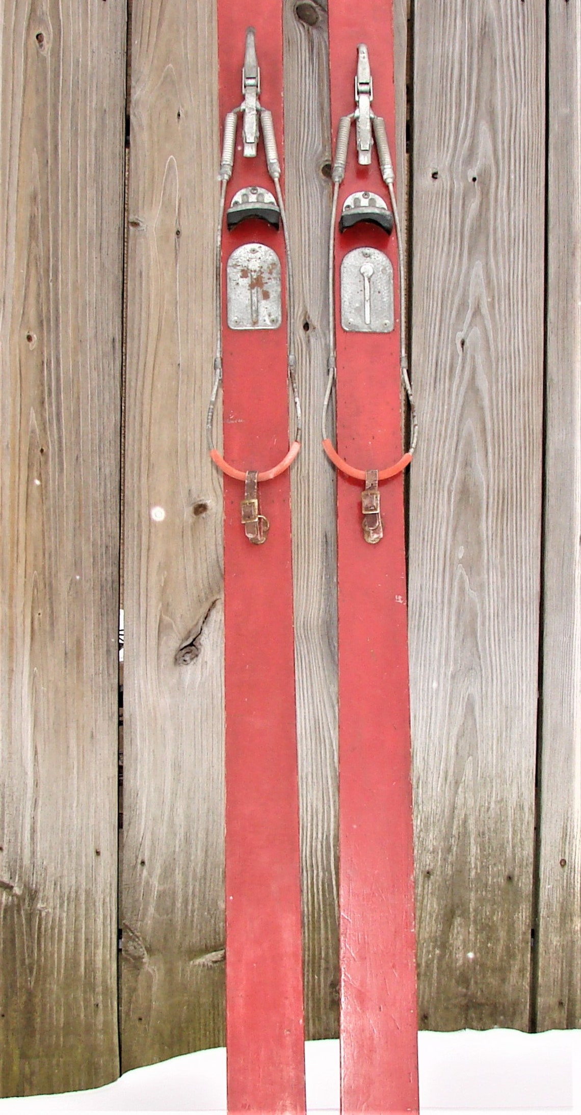83 Vintage Red Skis & Bindings /Beautiful Old Wooden Etsy