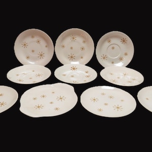 10) Atomic Star Glow Dishes /All 10 Royal Ironstone Coupe / Fast Safe Free Shipping