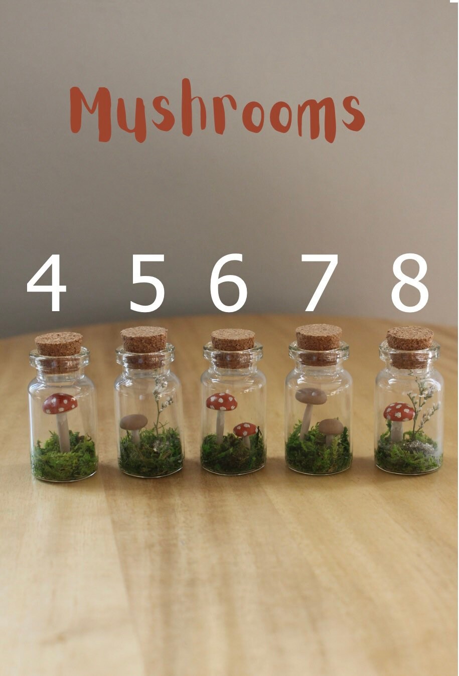 Tiny Jar Terrariums With Dried Moss and Clay Figures for Nature Lovers