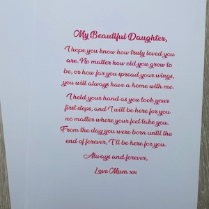 À ma belle fille, carte de vœux filles, carte pour fille, carte personnalisée de fils.