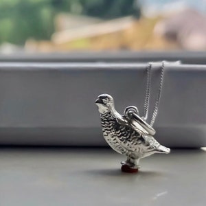 Sterling silver partridges pendant on sterling silver 18 inch diamond curb chain