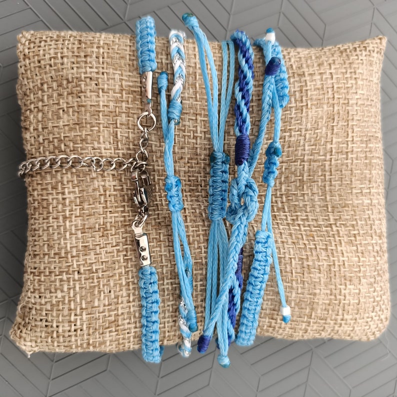 miyuki cawry boho macrame yoga kumihimo craft gift Set of 5 bracelets blue surfstyle wrap style