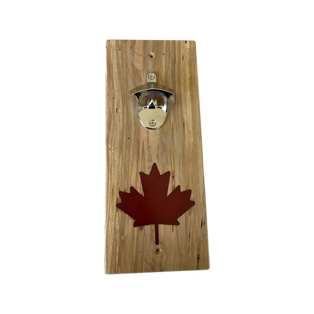 Maple bottle opener with red epoxy inlay