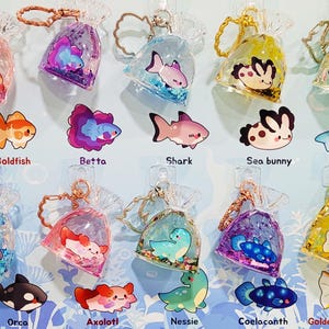 Fish Bag Liquid Filled Shaker Charms - Goldfish, Betta fish, Shark, Sea Bunny, Axolotl, Coelacanth etc