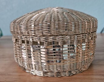 Woven Metal Lidded Basket
