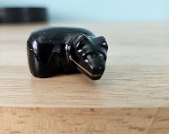 Zuni Black Bear Fetish: Inlaid Silver Heartline, Native American Art (1 1/4")