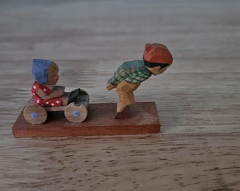 Erzgebirge Emil Helbig Wood Carved Boy Pulling Girl In A Wagon