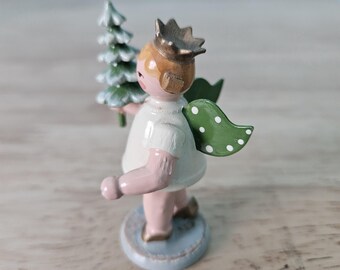Erzgebirge Angel with Crown Holding a Christmas Tree