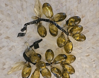 Vintage Set of 2 Hand Blown Amber Glass Grapes