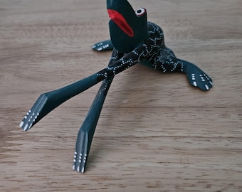 Mexican Wooden Hand Carved Frog, Signed