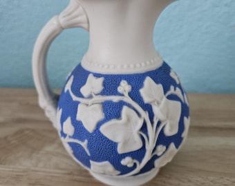 Samuel Alcock & Son  Embossed Blue And White Small Creamer 4"
