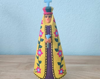 Hand Carved Virgin of Guadalupe Wood Figurine, The Union, Oaxacan Religious, Signed