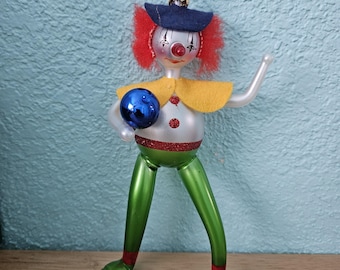 de Carlini Italian Glass Circus Clown with Ball Christmas Ornament