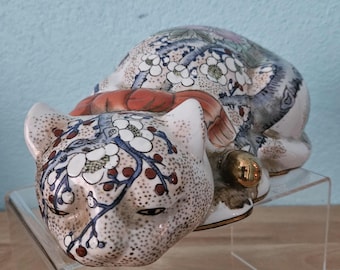 Andrea Radek Chinese Chinoiserie Sleeping Cat w/Flowers