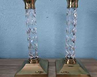 Set of 2 Waterford Crystal and Brass "Cambridge" Candlesticks 11"