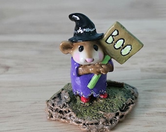 Wee Forest Folk Little Boo-Boo Mouse Figurine, Purple Witch Dress, Halloween Collectible (Original Box)
