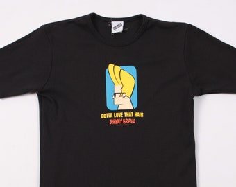 Camiseta vintage de Johnny Bravo de 1999 &quot;Me encanta ese pelo&quot;, negra, talla S