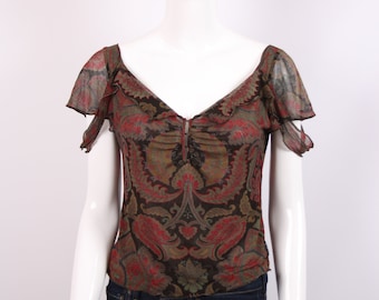 Top vintage de seda con estampado paisley de Armani Jeans para mujer, talla 8 de EE. UU., 42 de IT