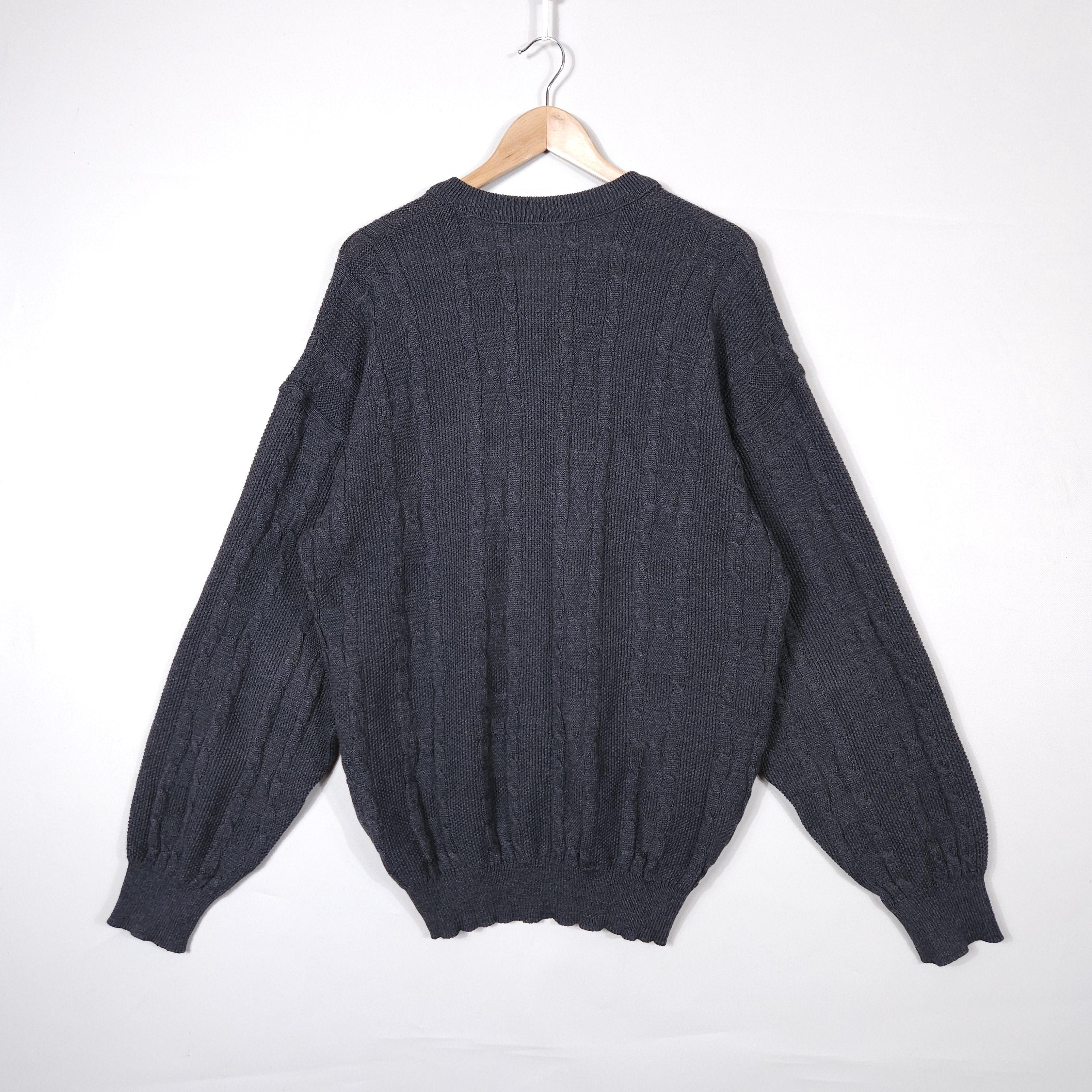 Vintage Chemise Lacoste Cable Knit Sweater Wool V-neck Made in 