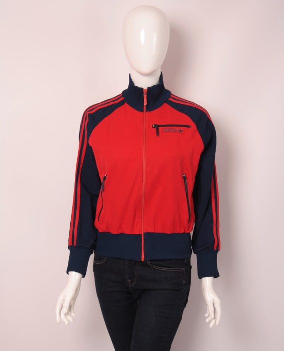 Vintage s Adidas Track Top Jacket Red Blue 3 Stripes Made in   Etsy
