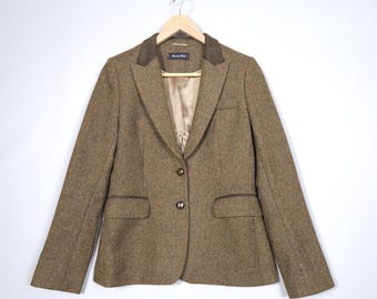 Blazer de tweed de lana Massimo Dutti con coderas de ante para mujer, talla 40/M