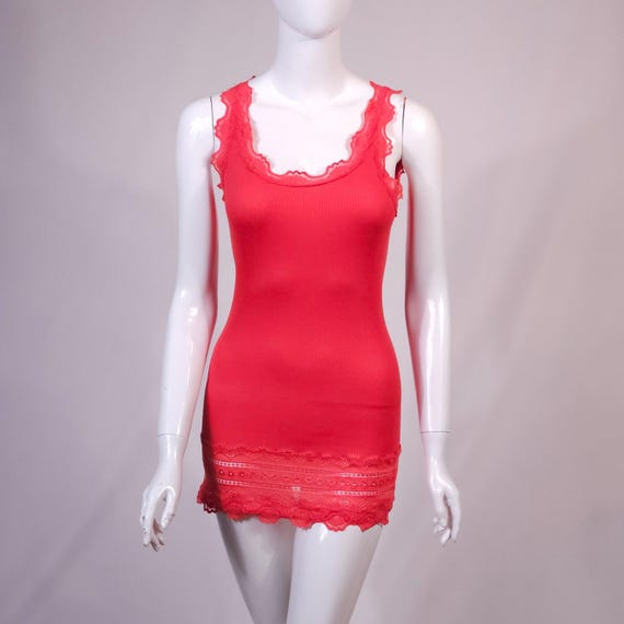 Rosemunde Tunic Dress Ribbed Stretch Silk Cotton Lace Womens size M