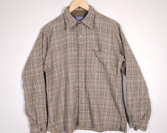 Vintage Pendleton lana franela camisa botón hasta cuadros hecho en EE.UU. Hombres tamaño L