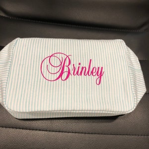 Personalized Makeup Bags, Seersucker Bag, Personalized Tote, kids travel bag,Toiletry bag, Bridal gift, Personalized Baby gift, birthday bag image 10