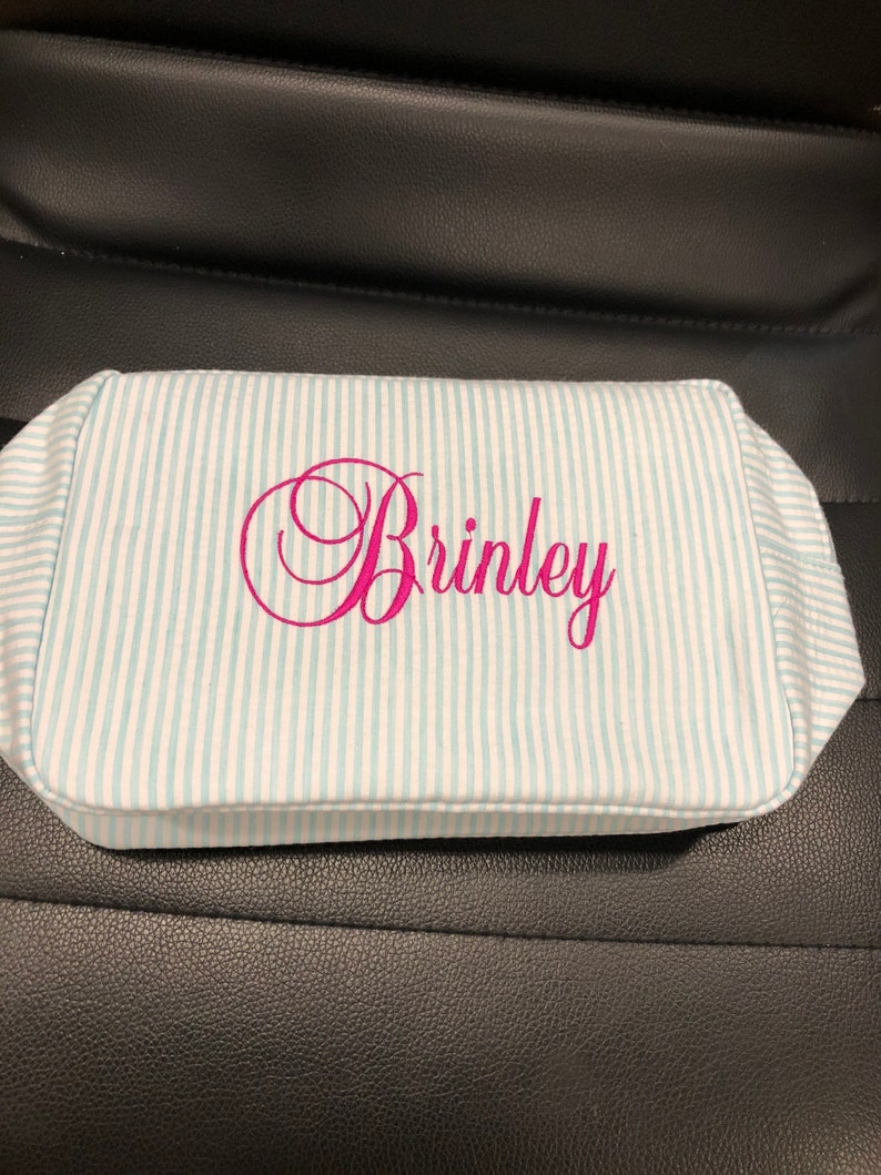 Personalized Makeup Bags, Seersucker Bag, Personalized Tote, kids travel bag,Toiletry bag, Bridal gift, Personalized Baby gift, birthday bag image 10