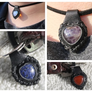 Leather Wrapped Small Crystal Heart Pendant or Keychain - Handmade Jewelry - Unique Valentine's Day Gift for Her