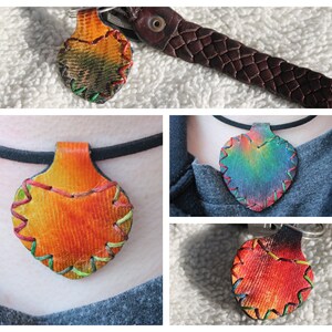 Tie Dyed Leather Keychain or Pendant Necklace - Handmade Jewelry - Unique Valentine's Day Gift for Her