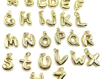 18K Gold Plated Bubble Alphabet Charms - Letter Pendants for Jewelry Making, Personalized Initial Charms