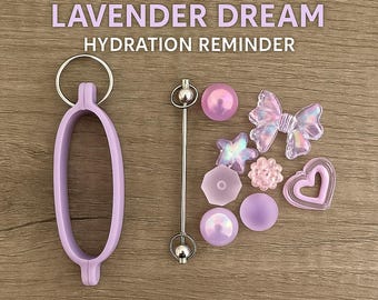 DIY Water Bottle Charm Keychain Kit Lavender Dreams Beads & Silicone Band Hydration Reminder