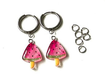 DIY Watermelon Earring Kit – Cute Pink Charm Hoop Set – Summer Jewelry Making Kit – Kawaii Craft Gift for Her or Teens