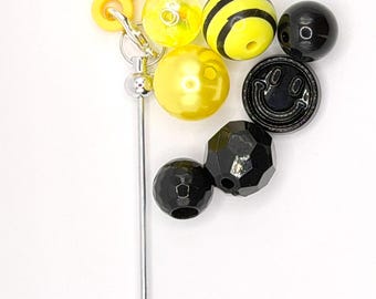 DIY KIT Yellow Silicone Straw adapter for Beaded cup with bumblebee inspired bead mix