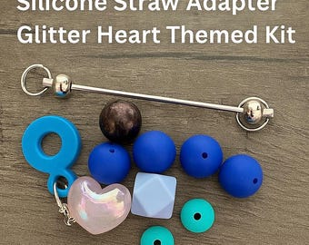 DIY Kit Blue silicone straw adapter for beaded cup decorations acrylic heart focal