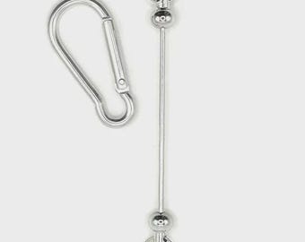 DIY beadable bar keychain with carabiner clip and detachable loop ring