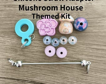 DIY mushroom and flower acrylic beads Silicone straw adapter for beaded cup decorations