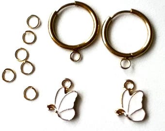 DIY Earrings 24K Gold Huggie hoops with butterfly charms