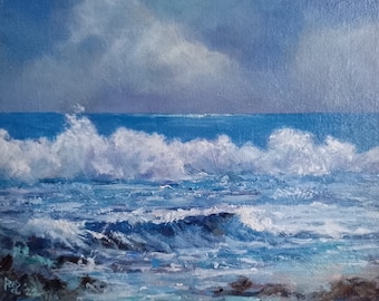 Porthcothan - North Cornwall - Waves Study - Original Oil by Richard E Bennett