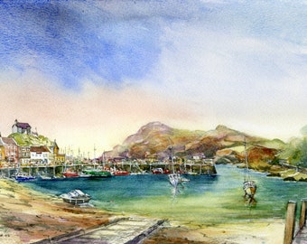 Ilfracombe Harbour, North Devon - Low tide - Limited Edition Print from Original Watercolour by Richard E Bennett