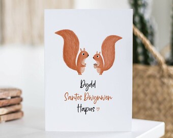 St Dwynwen&#39;s Day Card, Welsh Love Card, valentijnscadeau, Dydd Santes Dwynwen Hapus, schattige eekhoorns, echtgenoot, vrouw, vriend, vriendin