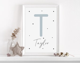 Personalised Name Print, Initial, Nursery Wall Art, Baby Shower Gift, Boys Room, Girls Room Decor, New Baby, July Birthday, A4, A3