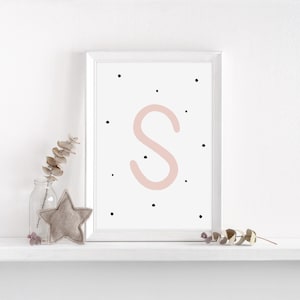 Impresión de inicial personalizada, arte mural para recién nacidos, decoración de habitación infantil, regalo para baby shower, bonito, rosa, póster para habitación de niña, inauguración de la casa, A4, A3