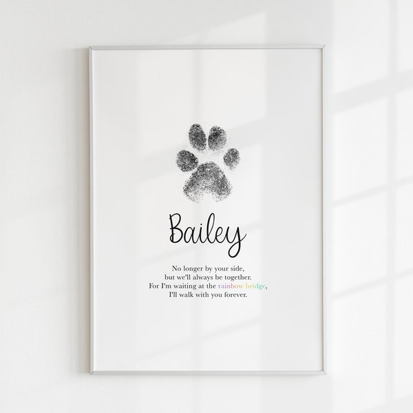 Personalised Dog Print, Paw Print, Pet Memorial Gift, Dog Poem, Pet Gift, Dog Sympathy, Pet Loss, Pet Memory Wall Art, Any Name, Dog Loss