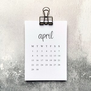 Minimalist Wall Calendar, 2024 Calendar, Any Month, Mini Calendar, With Clip, April Birthday, New Job Gift, A6 or A5