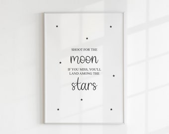 Lámina "Shoot For The Moon", con o sin estrellas, cumpleaños de abril, regalo del Día de la Madre, decoración para guardería, dormitorio, habitación infantil.