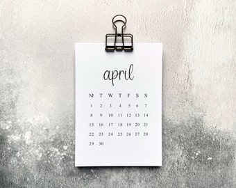 Minimalist Wall Calendar, 2024 Calendar, Any Month, Mini Calendar, With Clip, April Birthday, New Job Gift, A6 or A5